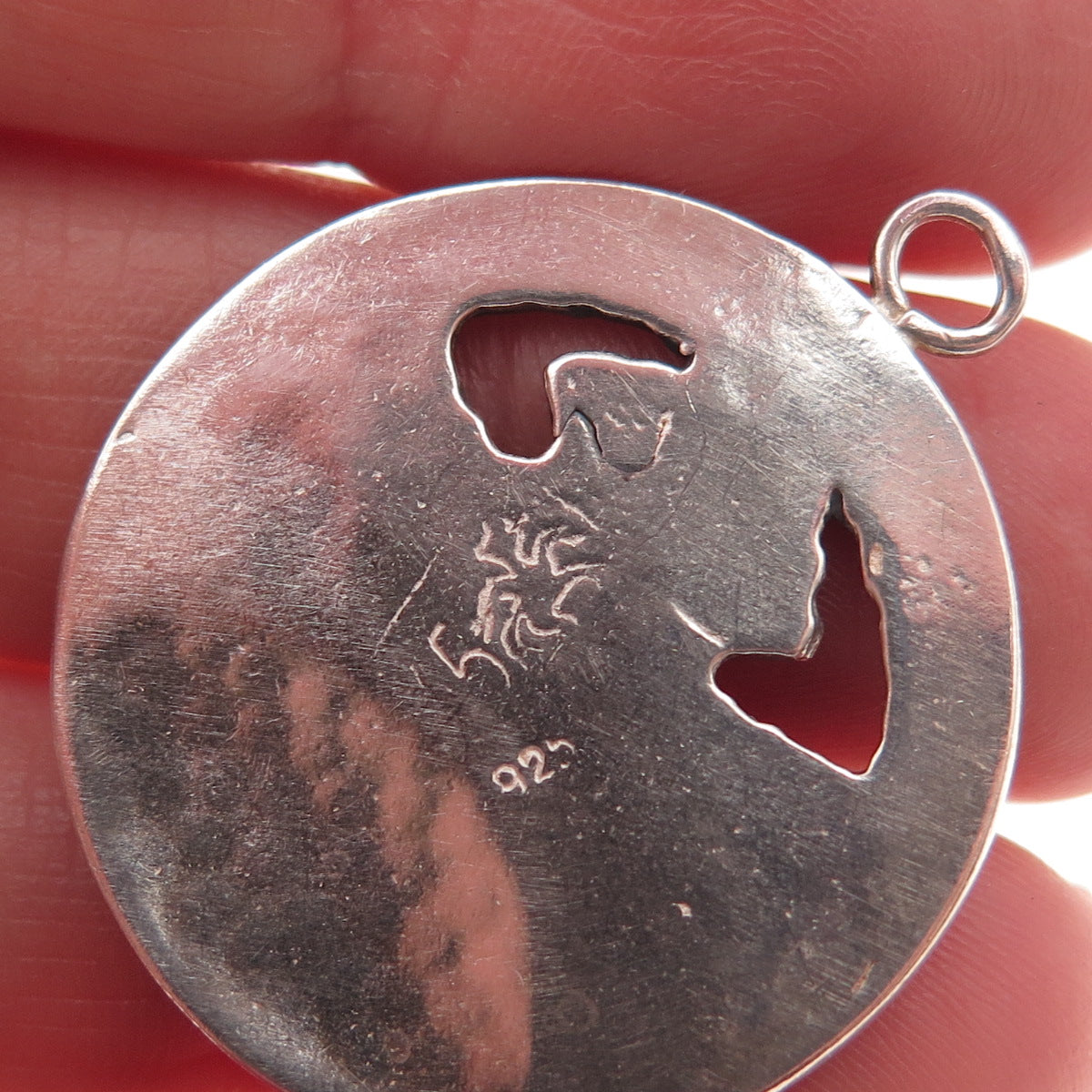 925 Sterling Silver Vintage Real Lapis Lazuli Modernist Oxidized Charm Pendant