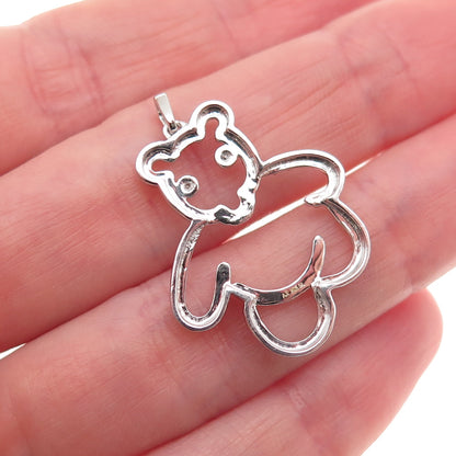 925 Sterling Silver Real Round-Cut Diamond Bear Dotted Charm Pendant