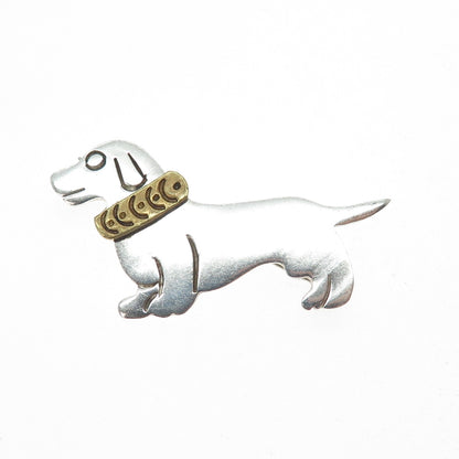 925 Sterling Silver 2-Tone Vintage Mexico Dachshund Dog Pin Brooch
