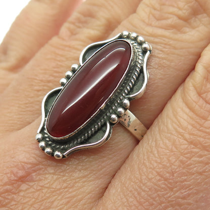 925 Sterling Silver Vintage Southwestern Real Carnelian Oxidized Ring Size 6.75