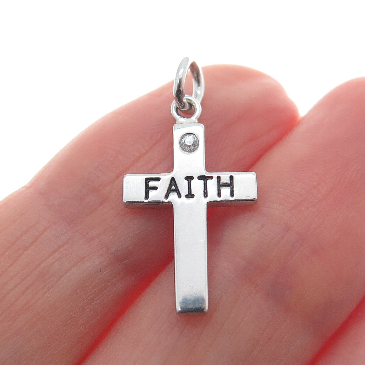 925 Sterling Silver Round-Cut C Z Faith Cross Minimalist Charm Pendant