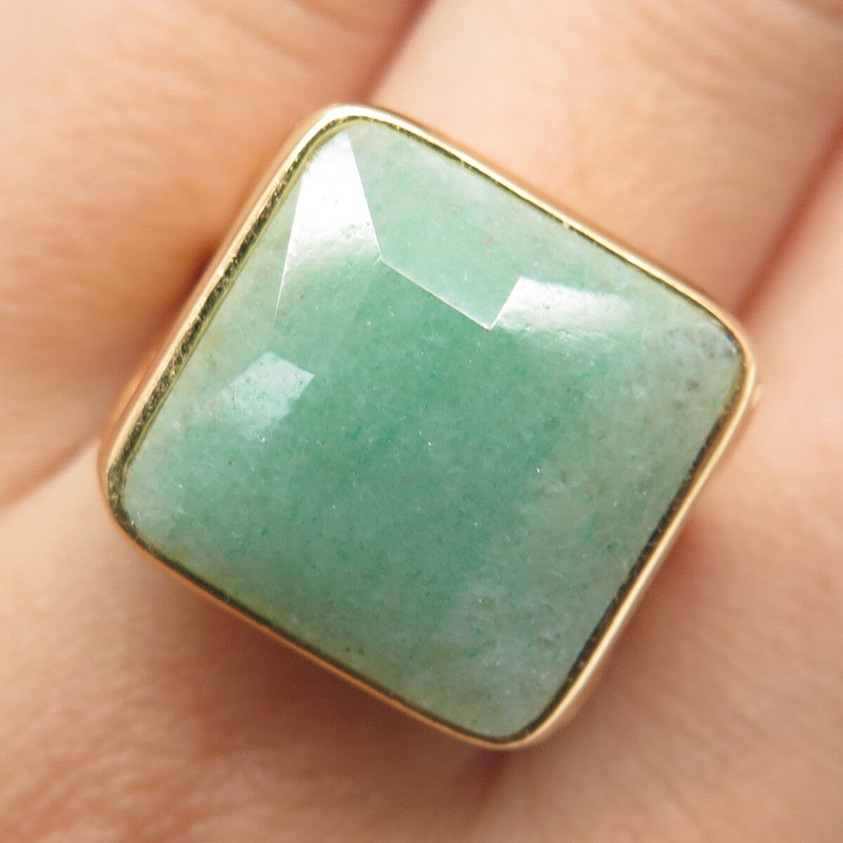 BLQ Basiq Jewelry Sterling Silver Gold Plated Real Aventurine Ring Size 10.25