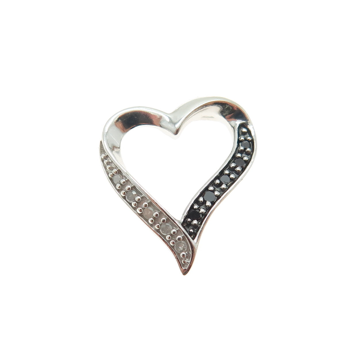 CHARLES WINSTON 925 Sterling Silver Real Black & White Diamond Heart Pendant