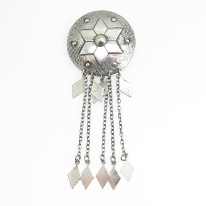 Old Pawn Sterling Silver Vintage Southwestern Floral Concho Oxidized Pin Brooch