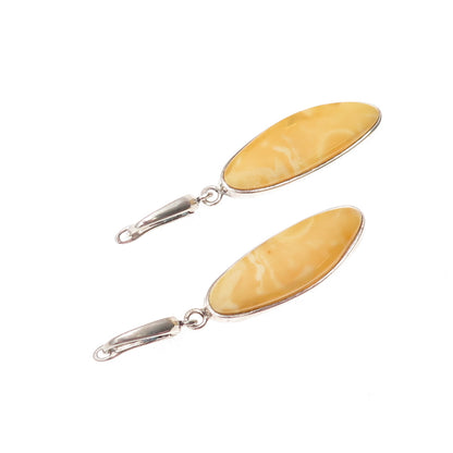 925 Sterling Silver Vintage Real Butterscotch Amber Modernist Dangle Earrings