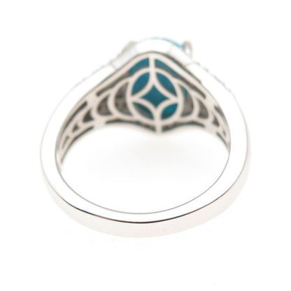 D'Joy 925 Sterling Silver Real Cognac & White Diamond Turquoise Ring Size 7.75