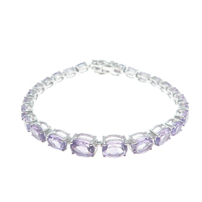 925 Sterling Silver Real Graduated Oval-Cut Amethyst Tennis Link Bracelet 7.5"