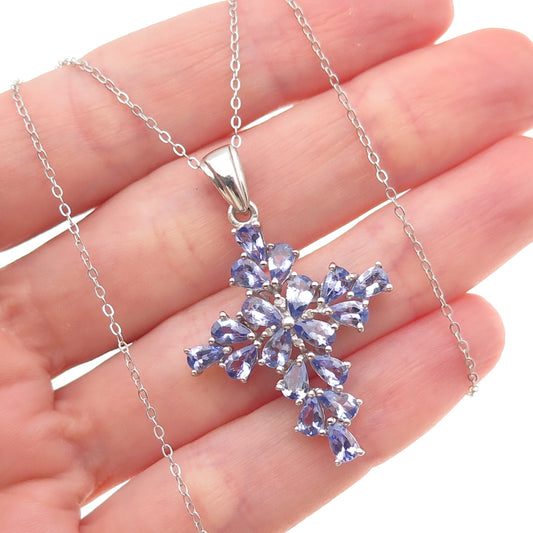Chuck Clemency 925 Sterling Silver Real Tanzanite Cross Cable Chain Necklace 20"