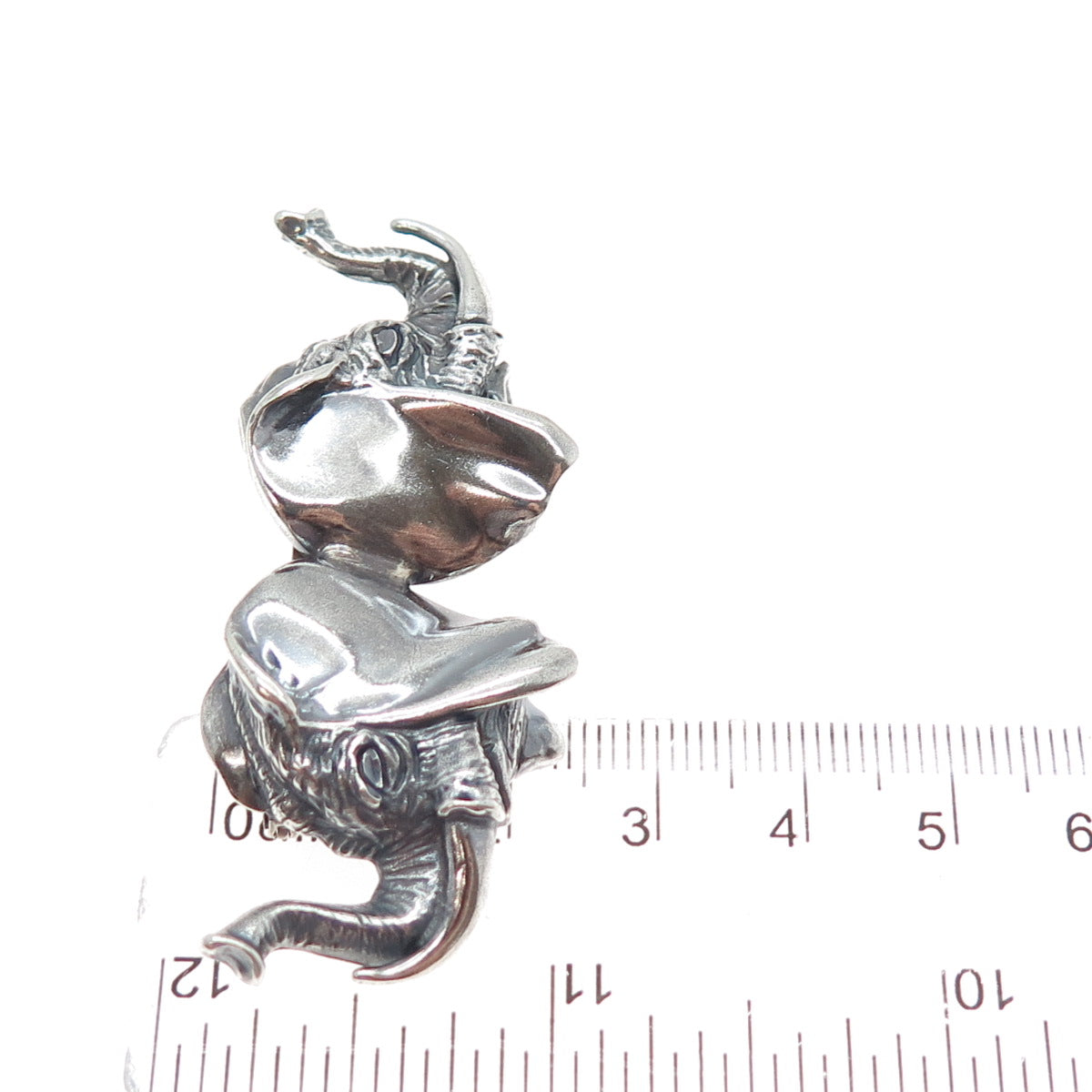 TED OTT 925 Sterling Silver Vintage Double Headed Elephant Oxidized Pin Brooch