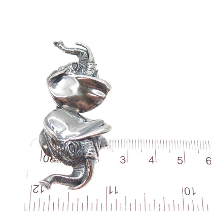 TED OTT 925 Sterling Silver Vintage Double Headed Elephant Oxidized Pin Brooch