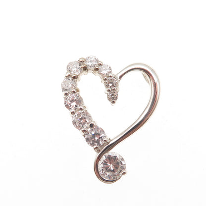 925 Sterling Silver Round-Cut C Z Heart Mini Slide Charm Pendant