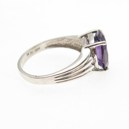 925 Sterling Silver Oval-Cut Purple C Z Ring Size 8.25