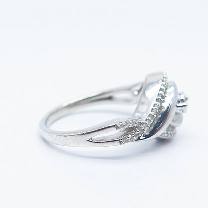 925 Sterling Silver Real Diamond Braided Ring Size 6.75