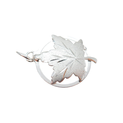 925 Sterling Silver Front Vintage EMC Maple Leaf Minimalist Charm Pendant