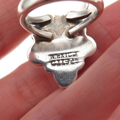 925 Sterling Silver Vintage CII Mexico Real Lace Agate Oxidized Ring Size 7