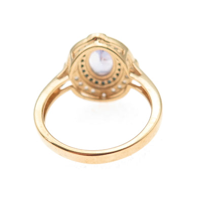 925 Sterling Gold Plated Real Blue Diamond Tanzanite & White Topaz Ring Size 8