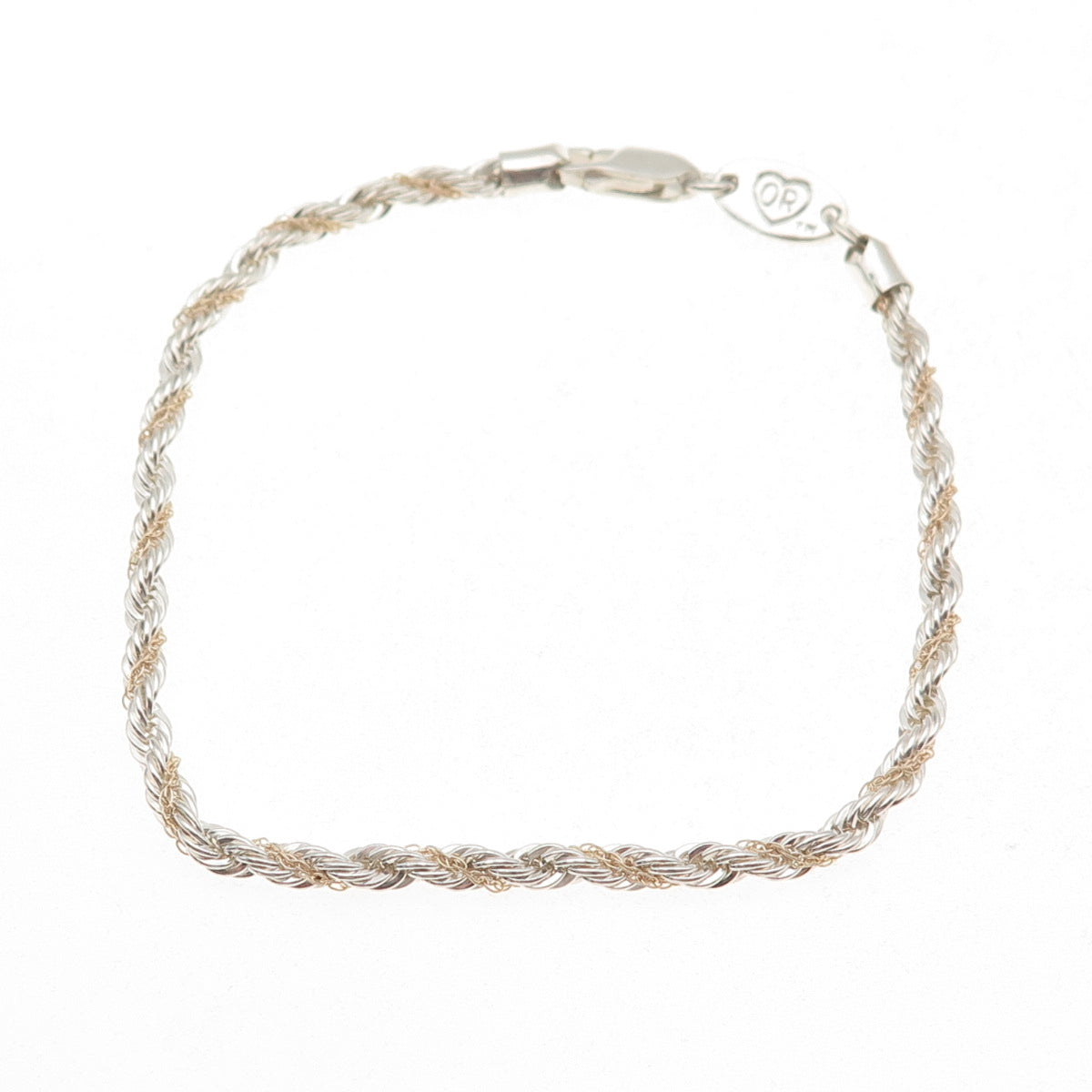 Oroamerica 925 Sterling Silver 14K Gold Vintage Twisted Rope Link Bracelet 7.25"