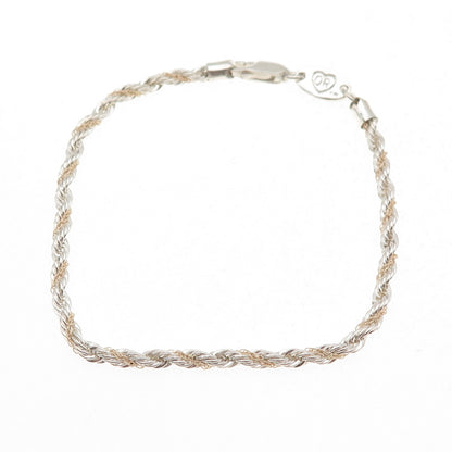 Oroamerica 925 Sterling Silver 14K Gold Vintage Twisted Rope Link Bracelet 7.25"