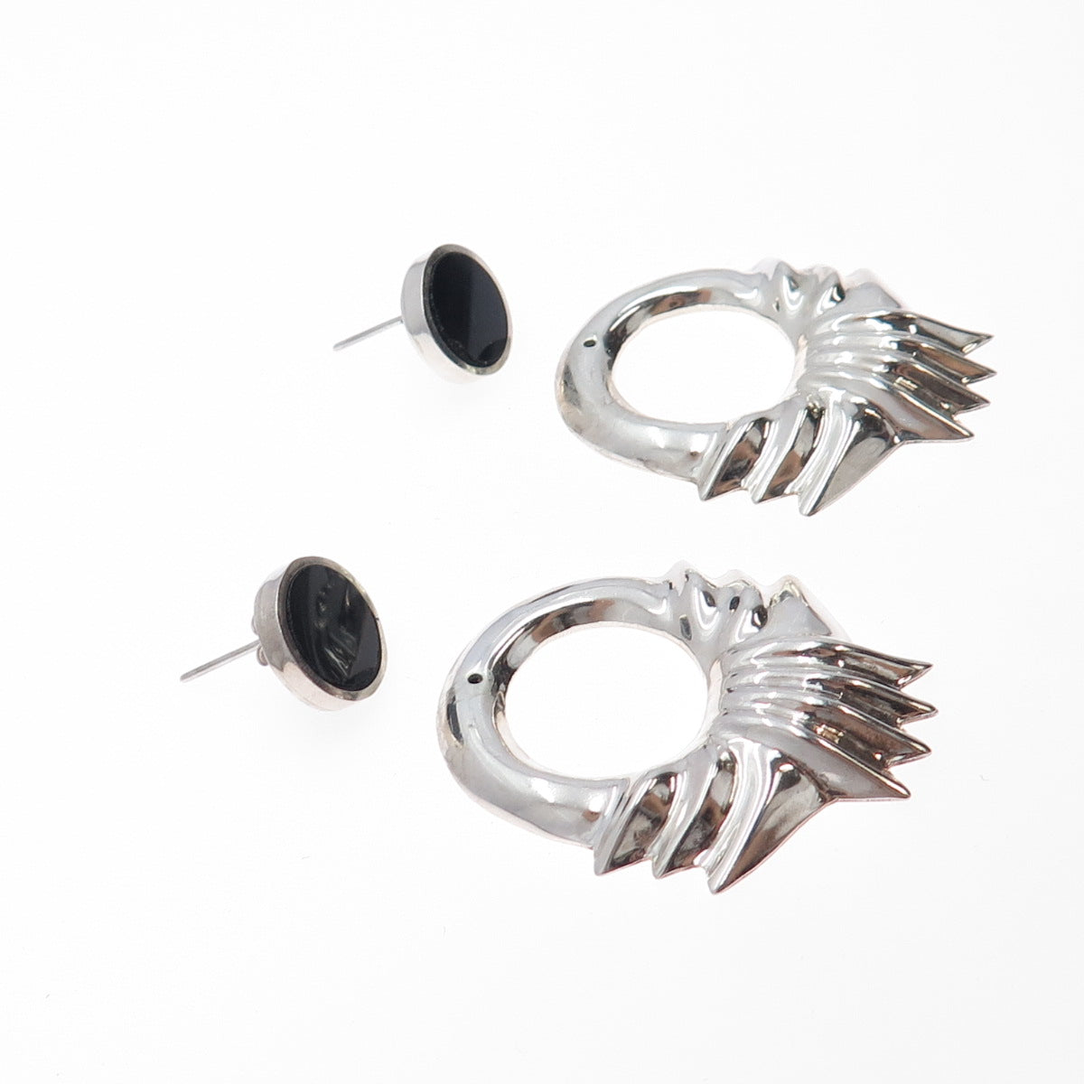 925 Sterling Silver Vintage Mexico Black Onyx Modernist Interchangeable Earrings