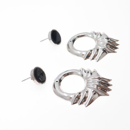 925 Sterling Silver Vintage Mexico Black Onyx Modernist Interchangeable Earrings