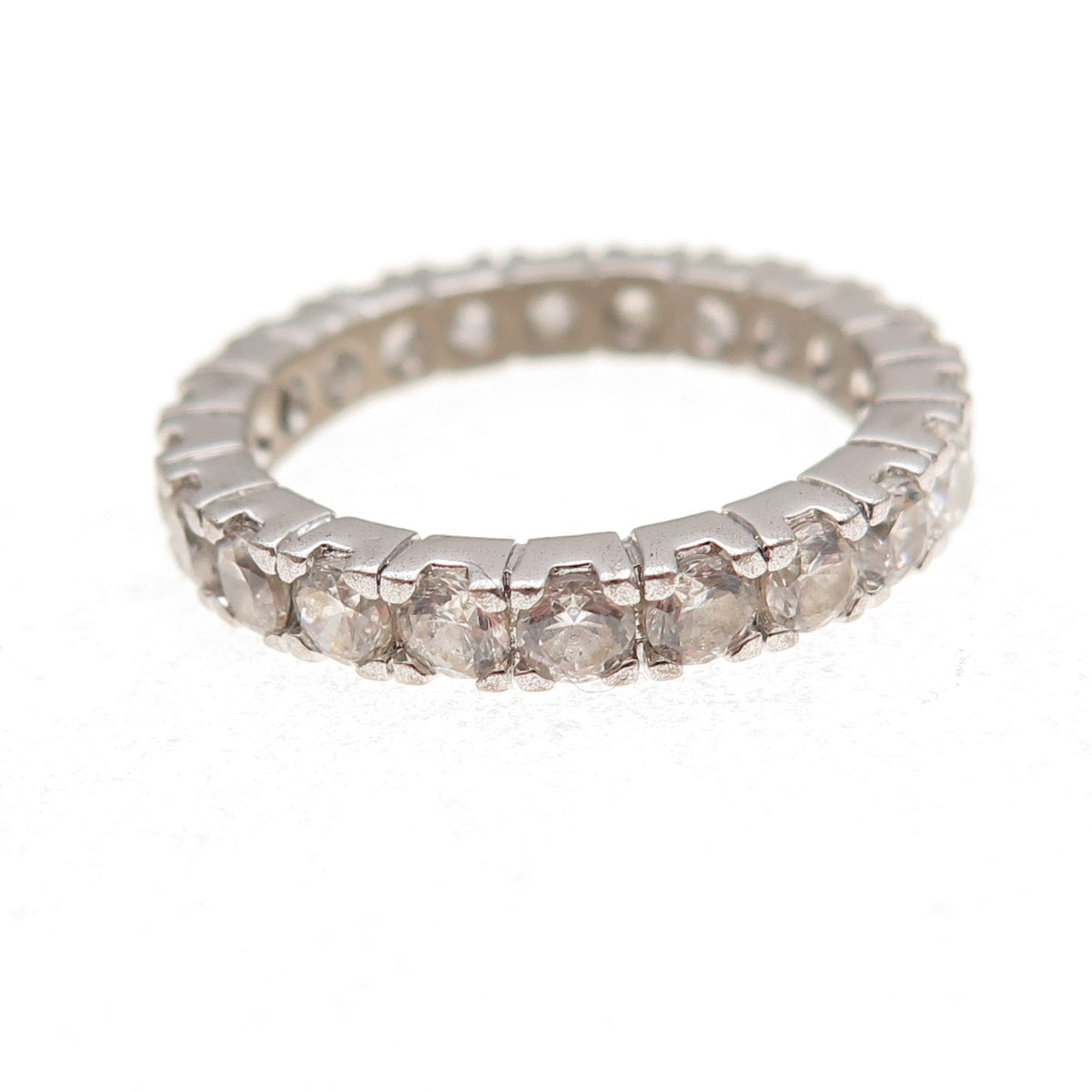 925 Sterling Silver Round-Cut C Z All Around Eternity Band Ring Size 7