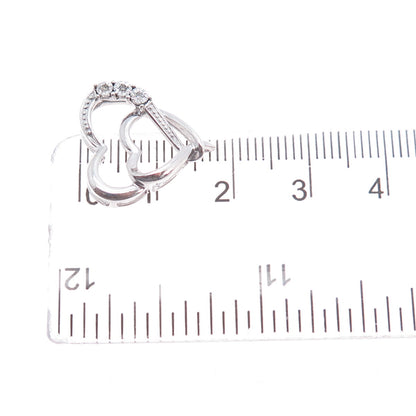 925 Sterling Silver Real Round-Cut Diamond Double Heart Mini Slide Charm Pendant