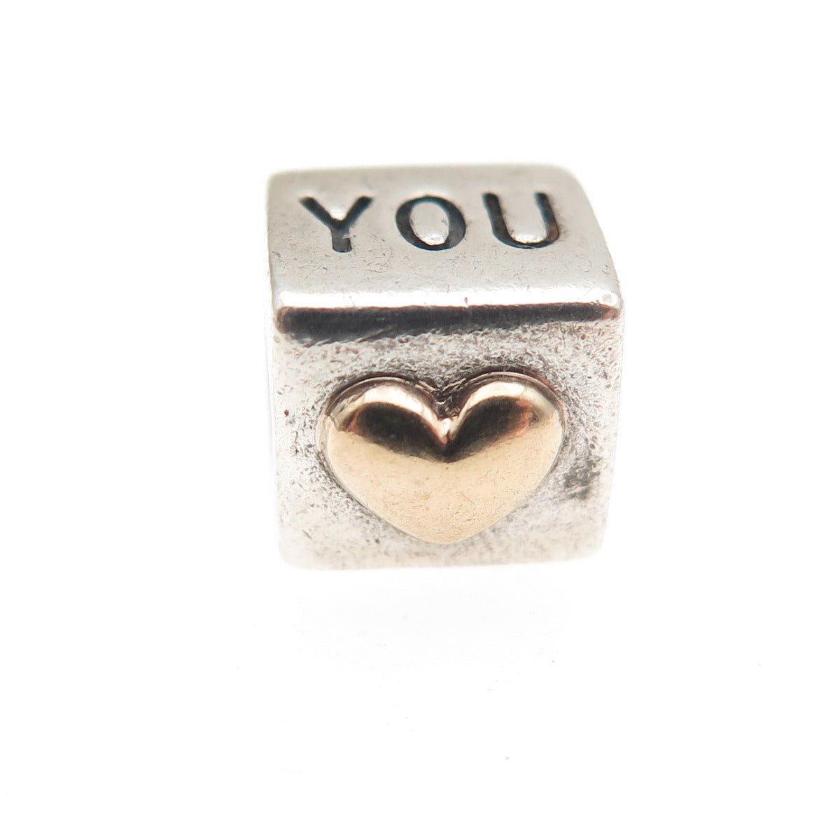 PANDORA 925 Sterling Silver & Gold I Love You Slide Cube Bead Charm