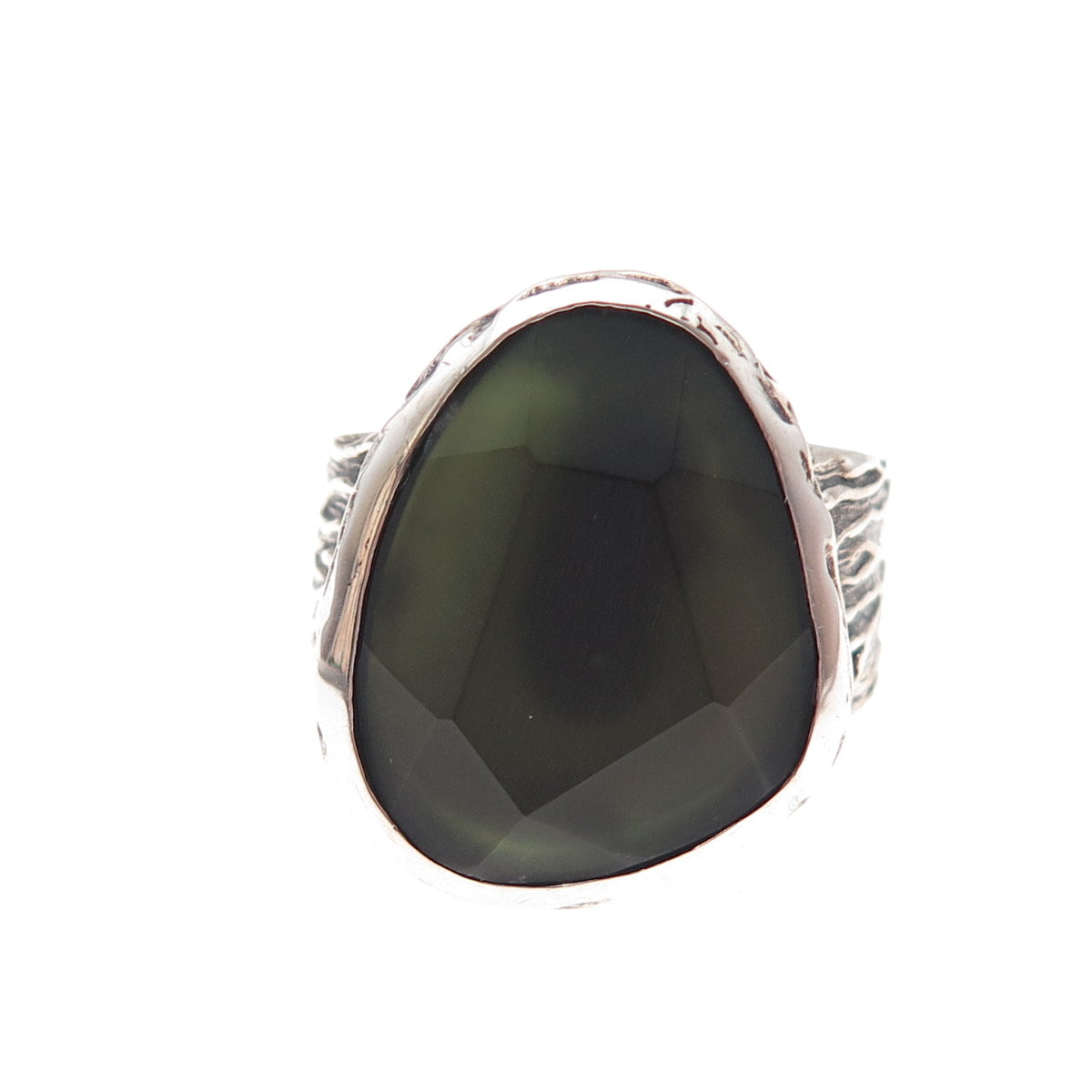 Silpada 925 Sterling Silver Vintage Olive Green Glass Oxidized Ring Size 8.25