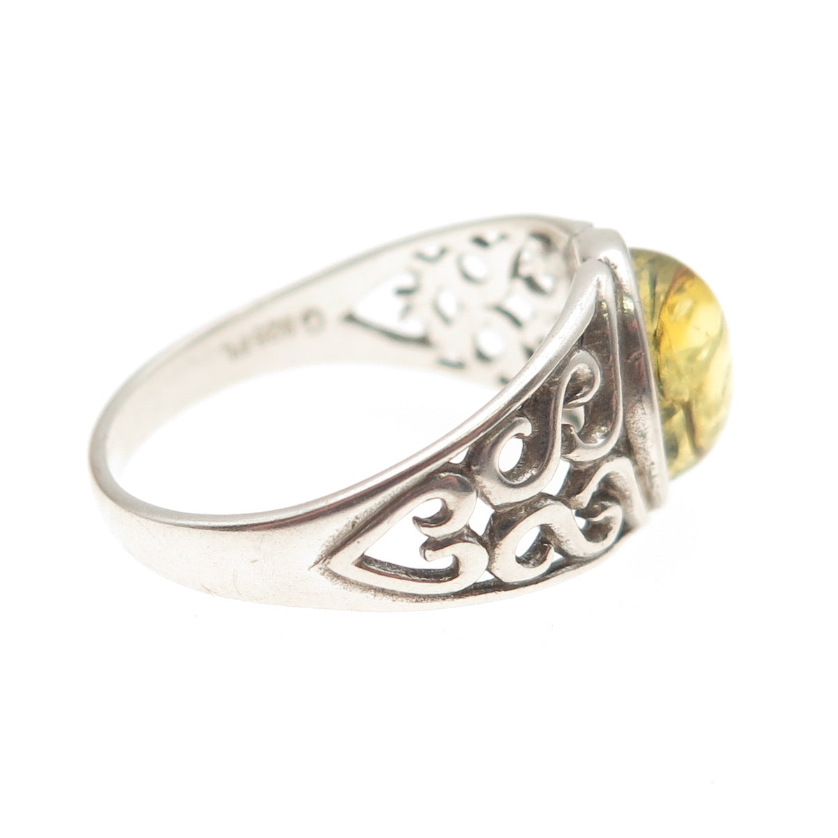 GILLIE & CO. 925 Sterling Silver Vintage Real Amber Swirl Heart Ring Size 9