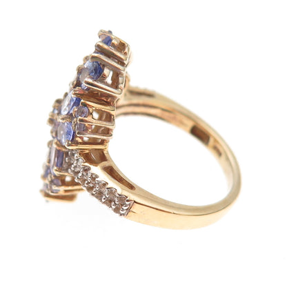 Chuck Clemency 925 Sterling Silver Gold Plated Real Tanzanite Topaz Ring Size 8
