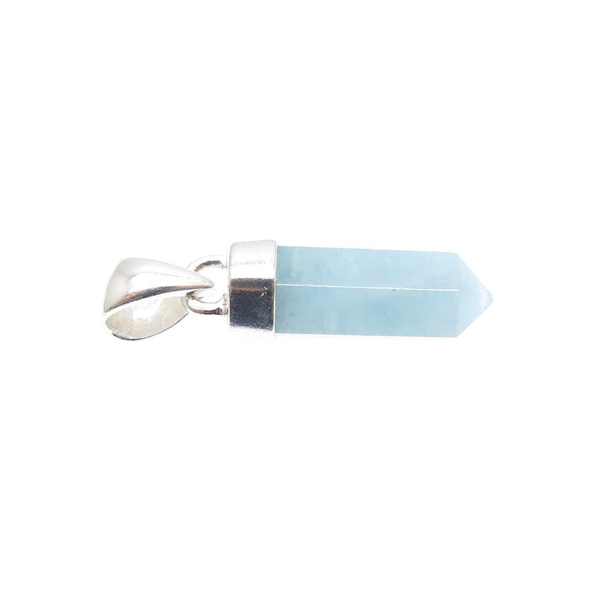 925 Sterling Silver Vintage Real Milky Aquamarine Amulet Charm Pendant