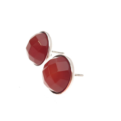 925 Sterling Silver Vintage Real Carnelian Stud Earrings