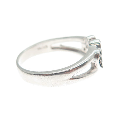 925 Sterling Silver Vintage White Champagne C Z Couple of Hearts Ring Size 7.25
