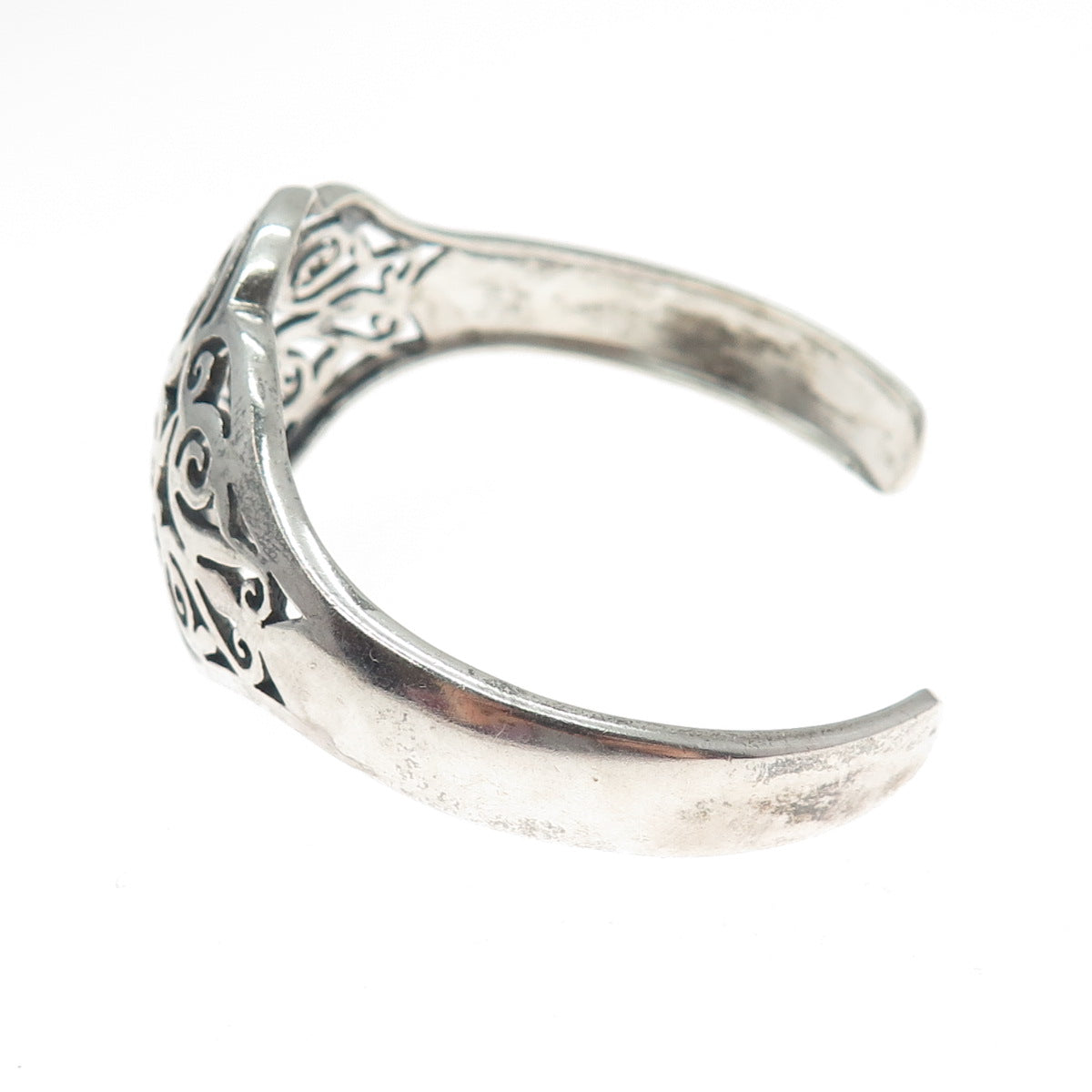 925 Sterling Silver Vintage Modernist Ornate Swirl Adjustable Cuff Bracelet 6"
