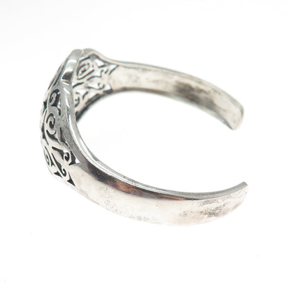 925 Sterling Silver Vintage Modernist Ornate Swirl Adjustable Cuff Bracelet 6"