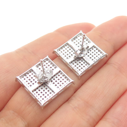 925 Sterling Silver Round-Cut C Z 15mm Square Stud Earrings