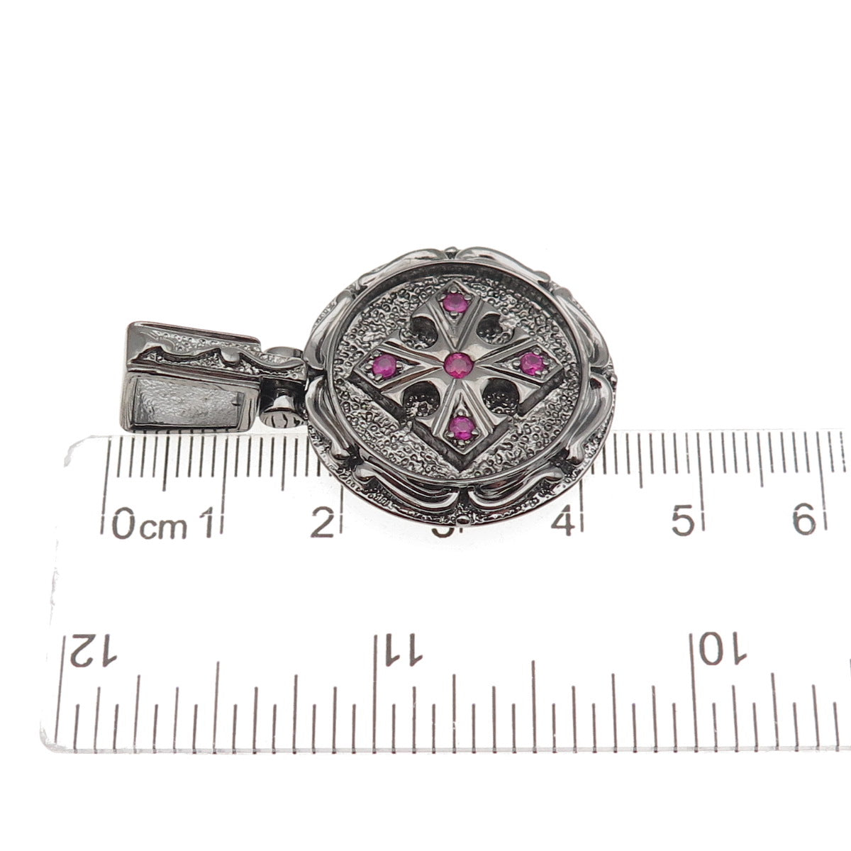 Jolusa 925 Sterling Silver Black Rhodium Real Ruby Cross Pendant