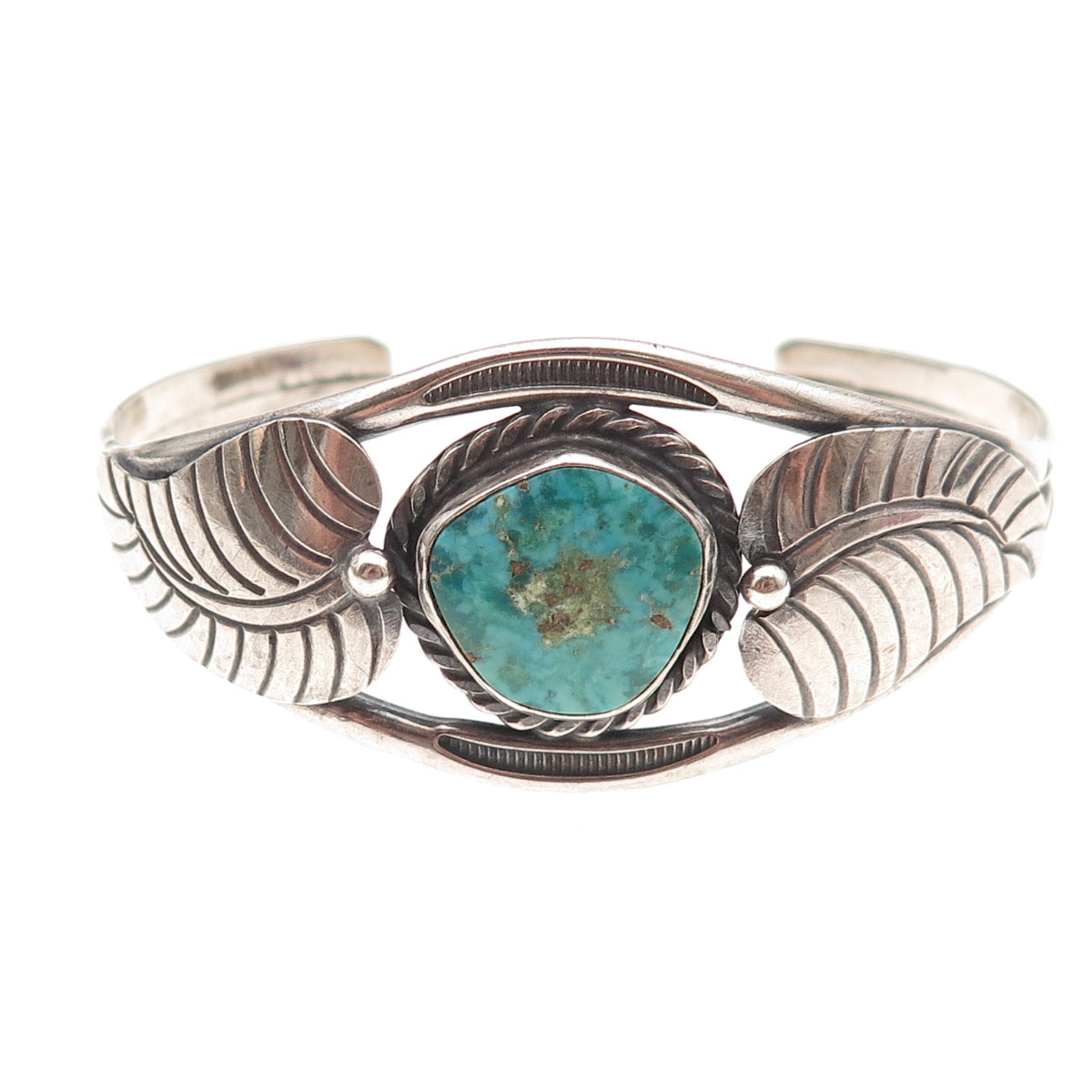 Old Pawn 925 Sterling Silver Vintage Turquoise Floral Adjustable Bracelet 5.75"
