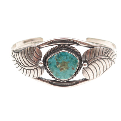 Old Pawn 925 Sterling Silver Vintage Turquoise Floral Adjustable Bracelet 5.75"