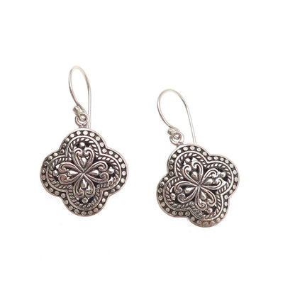 ATI Annika Witt 925 Sterling Silver Vintage Heart Floral Dangle Earrings