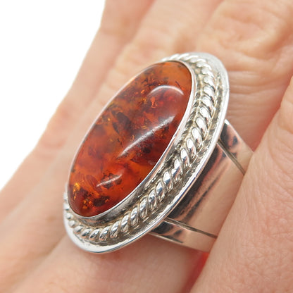 JAY KING DESERT ROSE 925 Sterling Silver Vintage Real Amber Ring Size 8.25