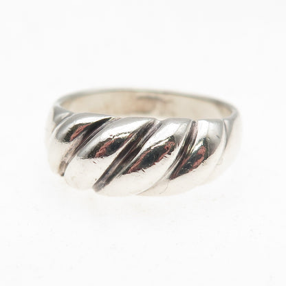 925 Sterling Silver Vintage Modernist Ribbed Oxidized Ring Size 8