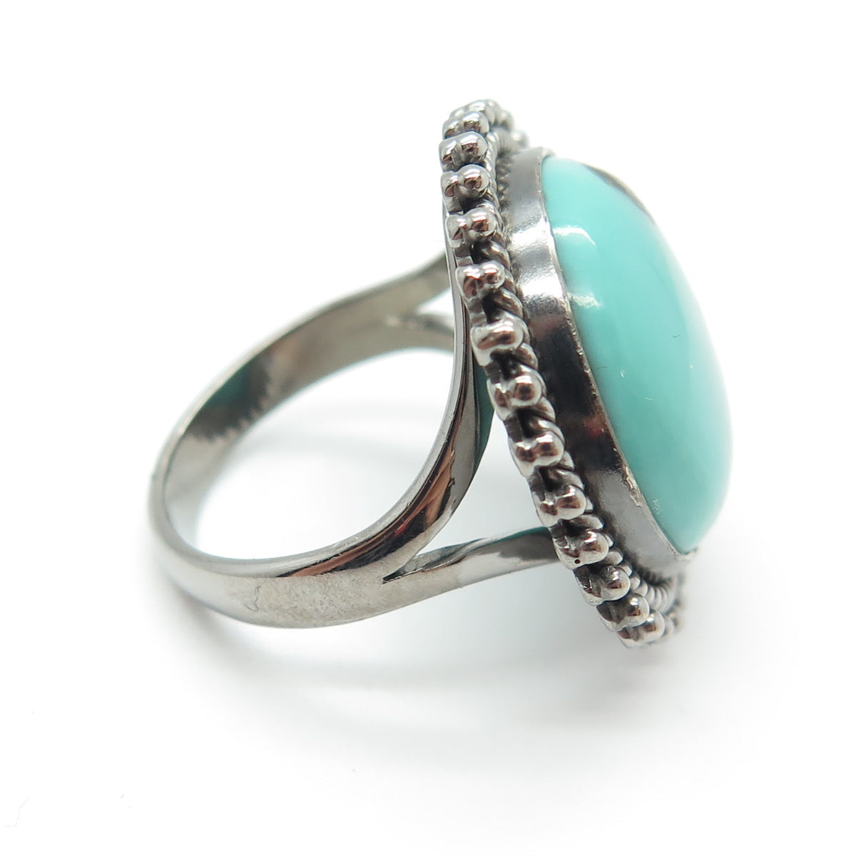 DSMK 925 Sterling Silver Sleeping Beauty Turquoise Beaded Oxidized Ring Size 6.5