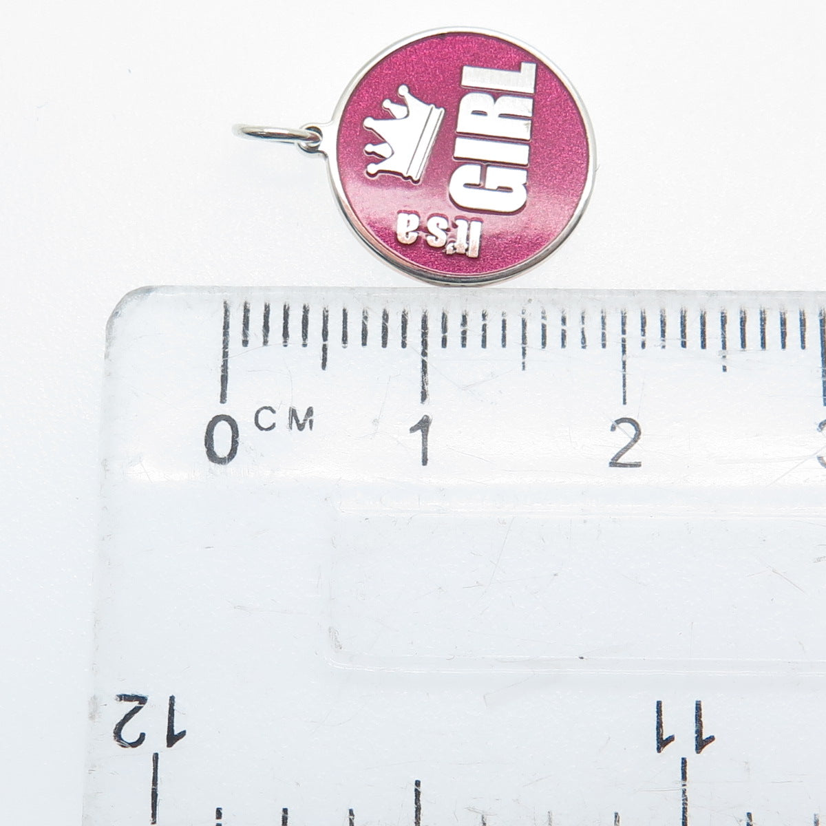 925 Sterling Silver Pink Enamel "It's A Girl" Round Tag Minimalist Charm Pendant