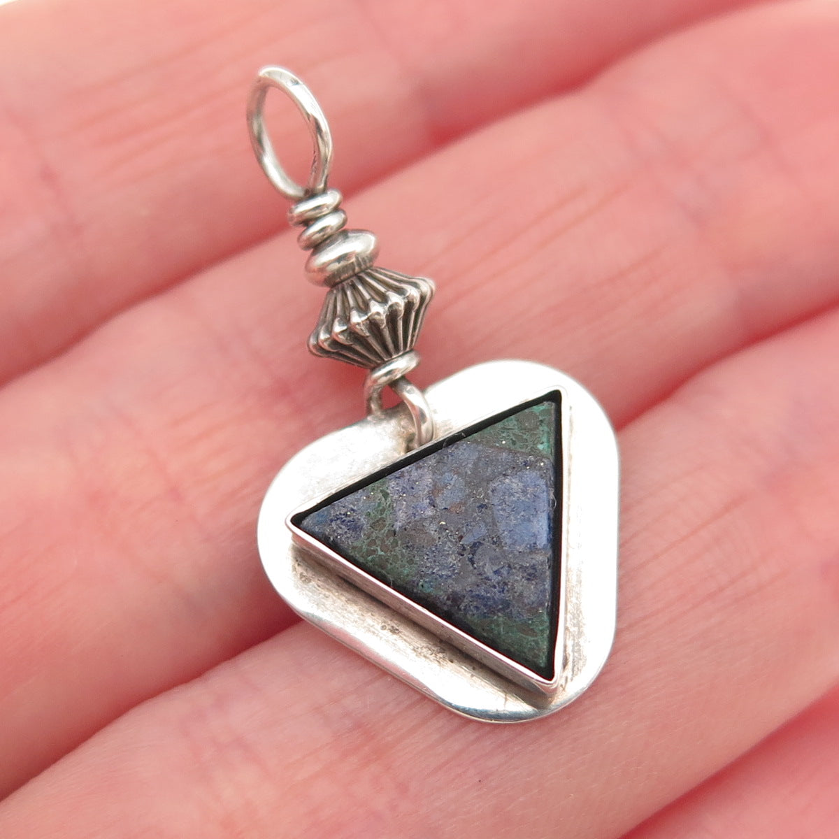 Old Pawn 925 Sterling Silver Vintage Southwestern Azurite Triangle Charm Pendant