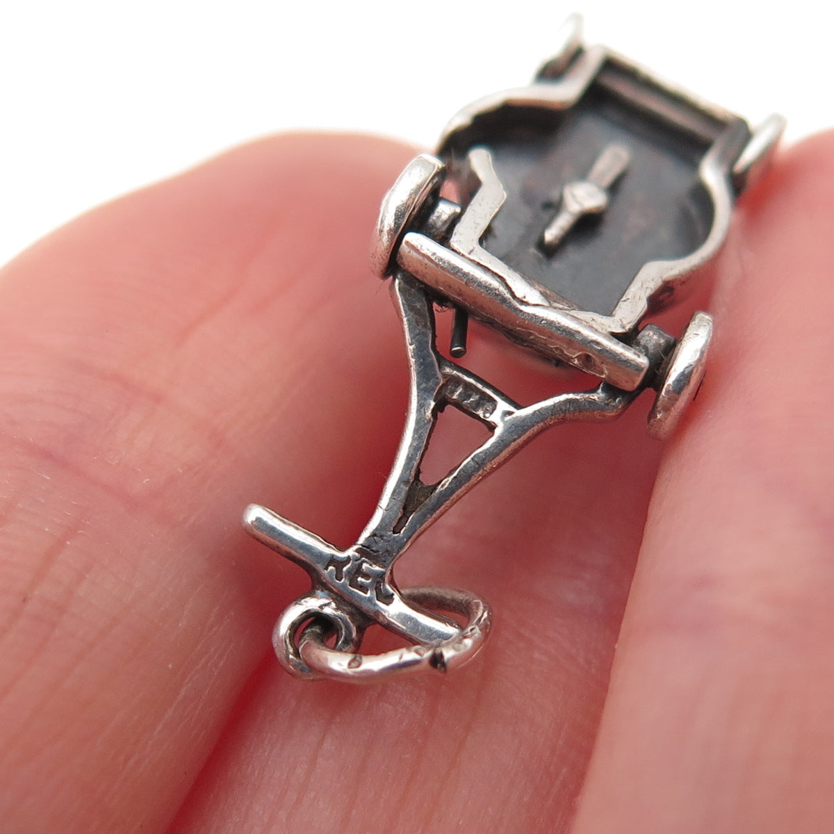 925 Sterling Silver Vintage Lawnmower Oxidized 3D Charm Pendant