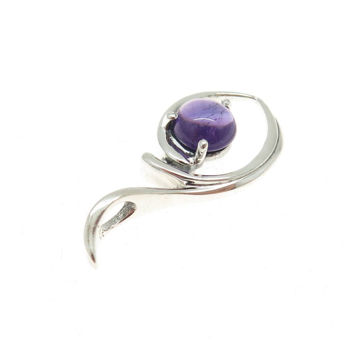925 Sterling Silver Real Amethyst Gemstone Modernist Slide Pendant