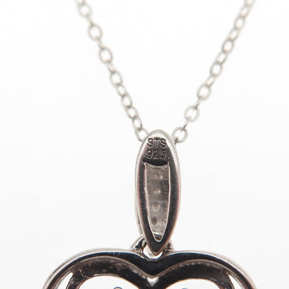 Chuck Clemency 925 Sterling Silver Real Tanzanite White Topaz Heart Necklace 20"
