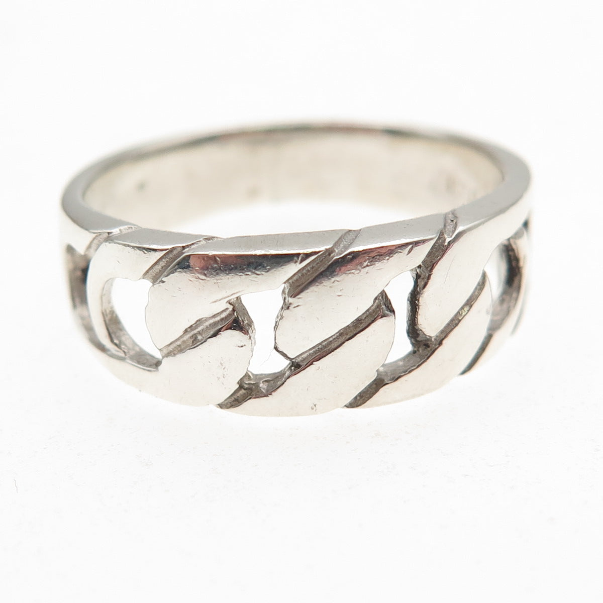 925 Sterling Silver Vintage Cuban Link Ring Size 10.75