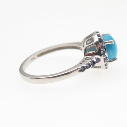 Chuck Clemency 925 Sterling Silver Real Turquoise & Tanzanite Ring Size 8.25
